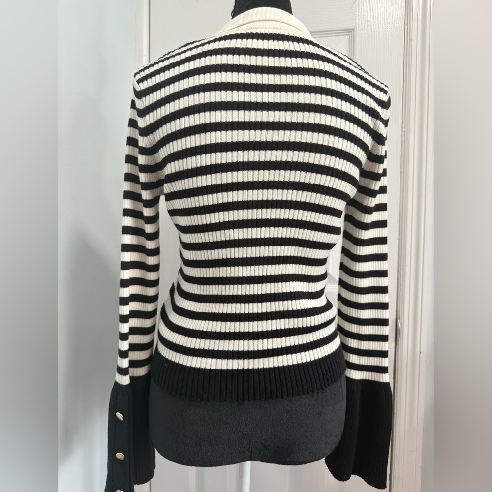 Anthropologie Striped V-Neck Sweater in Black and Cream - Picture 5 of 7